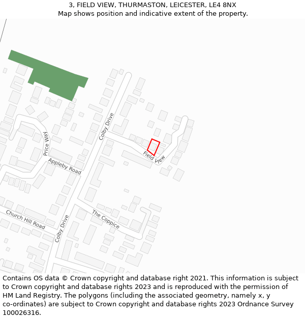 3, FIELD VIEW, THURMASTON, LEICESTER, LE4 8NX: Location map and indicative extent of plot