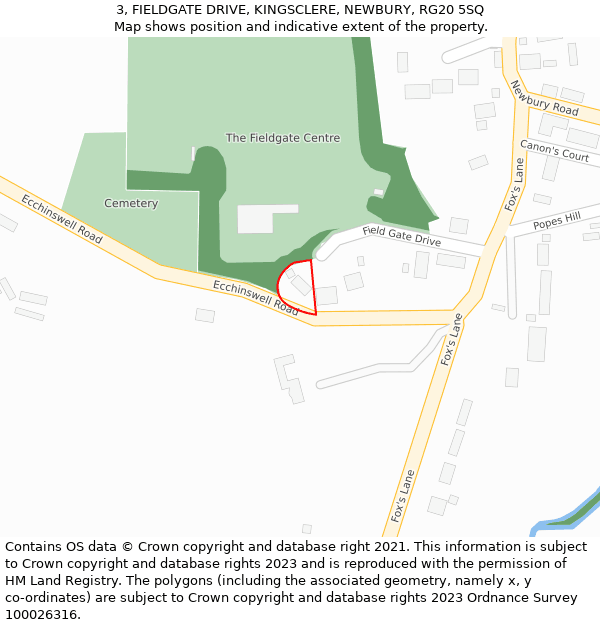 3, FIELDGATE DRIVE, KINGSCLERE, NEWBURY, RG20 5SQ: Location map and indicative extent of plot