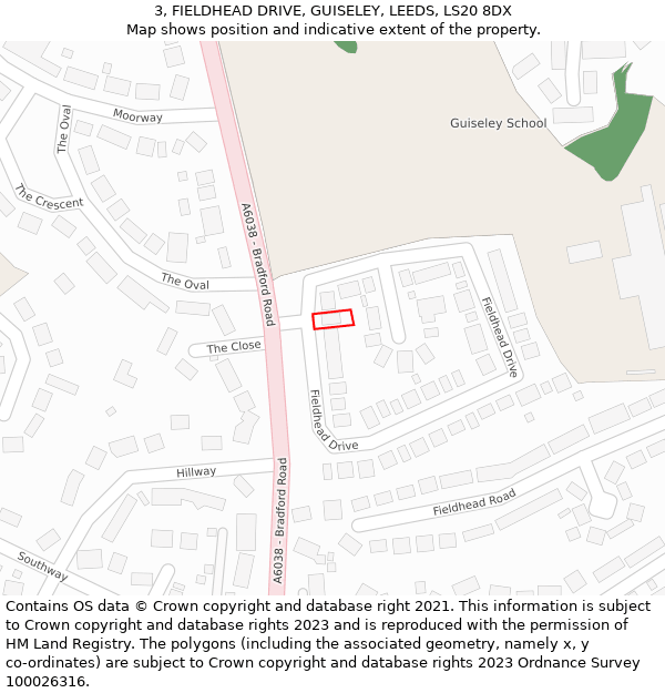 3, FIELDHEAD DRIVE, GUISELEY, LEEDS, LS20 8DX: Location map and indicative extent of plot