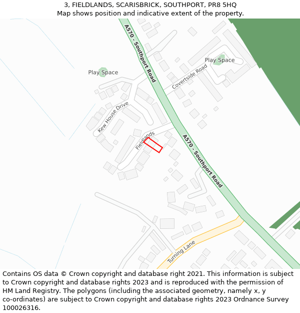 3, FIELDLANDS, SCARISBRICK, SOUTHPORT, PR8 5HQ: Location map and indicative extent of plot