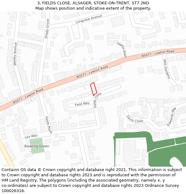 3, FIELDS CLOSE, ALSAGER, STOKE-ON-TRENT, ST7 2ND: Location map and indicative extent of plot