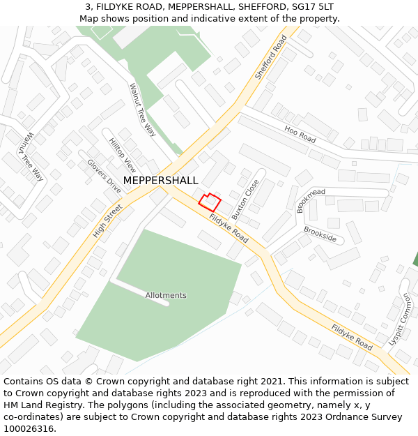 3, FILDYKE ROAD, MEPPERSHALL, SHEFFORD, SG17 5LT: Location map and indicative extent of plot