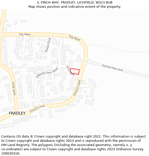 3, FINCH WAY, FRADLEY, LICHFIELD, WS13 8UB: Location map and indicative extent of plot