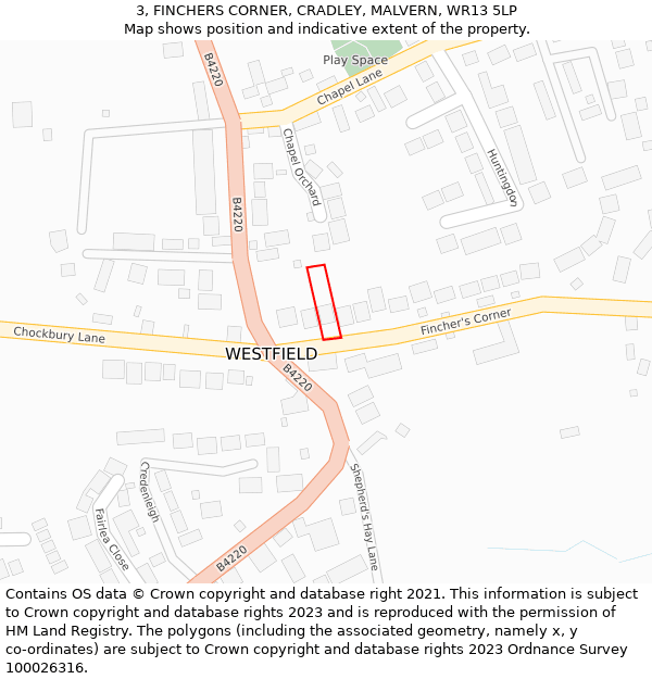 3, FINCHERS CORNER, CRADLEY, MALVERN, WR13 5LP: Location map and indicative extent of plot