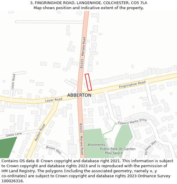 3, FINGRINGHOE ROAD, LANGENHOE, COLCHESTER, CO5 7LA: Location map and indicative extent of plot