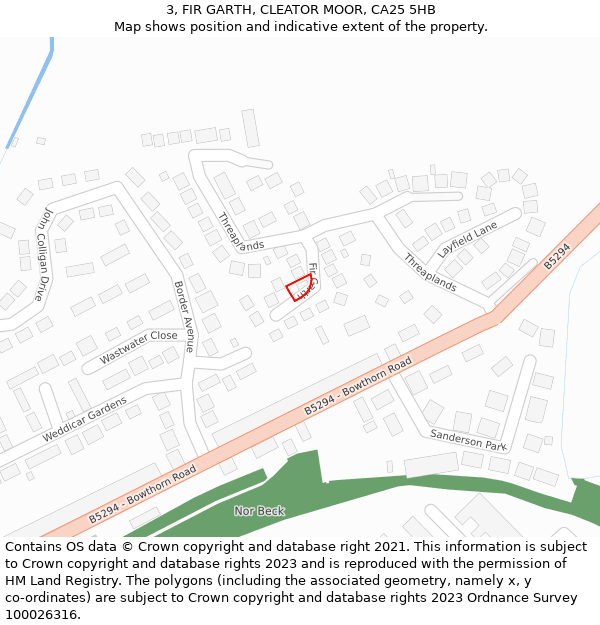 3, FIR GARTH, CLEATOR MOOR, CA25 5HB: Location map and indicative extent of plot