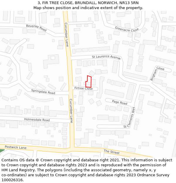 3, FIR TREE CLOSE, BRUNDALL, NORWICH, NR13 5RN: Location map and indicative extent of plot