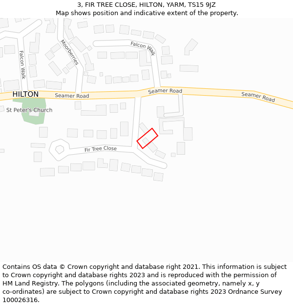 3, FIR TREE CLOSE, HILTON, YARM, TS15 9JZ: Location map and indicative extent of plot