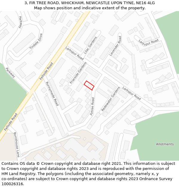 3, FIR TREE ROAD, WHICKHAM, NEWCASTLE UPON TYNE, NE16 4LG: Location map and indicative extent of plot