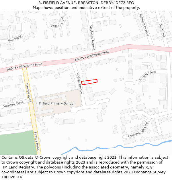 3, FIRFIELD AVENUE, BREASTON, DERBY, DE72 3EG: Location map and indicative extent of plot