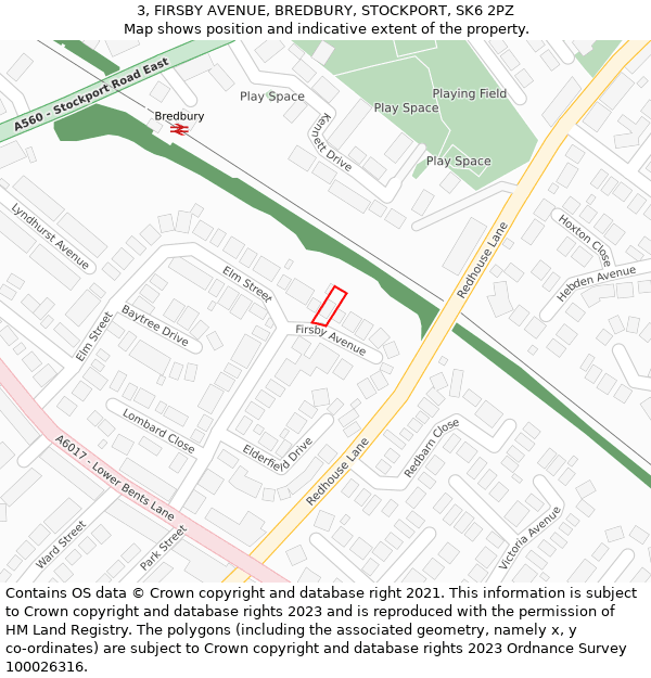 3, FIRSBY AVENUE, BREDBURY, STOCKPORT, SK6 2PZ: Location map and indicative extent of plot