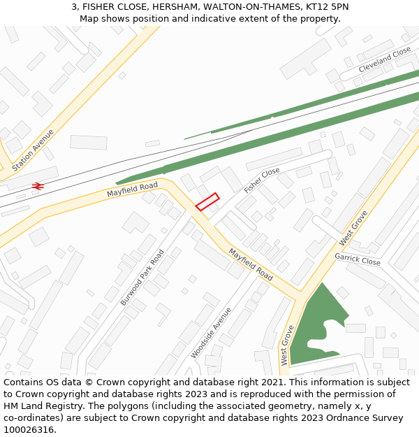 3, FISHER CLOSE, HERSHAM, WALTON-ON-THAMES, KT12 5PN: Location map and indicative extent of plot