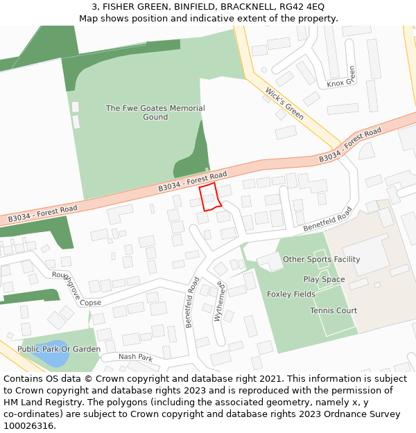 3, FISHER GREEN, BINFIELD, BRACKNELL, RG42 4EQ: Location map and indicative extent of plot