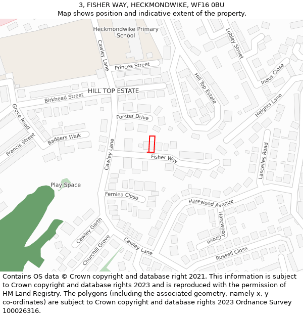 3, FISHER WAY, HECKMONDWIKE, WF16 0BU: Location map and indicative extent of plot