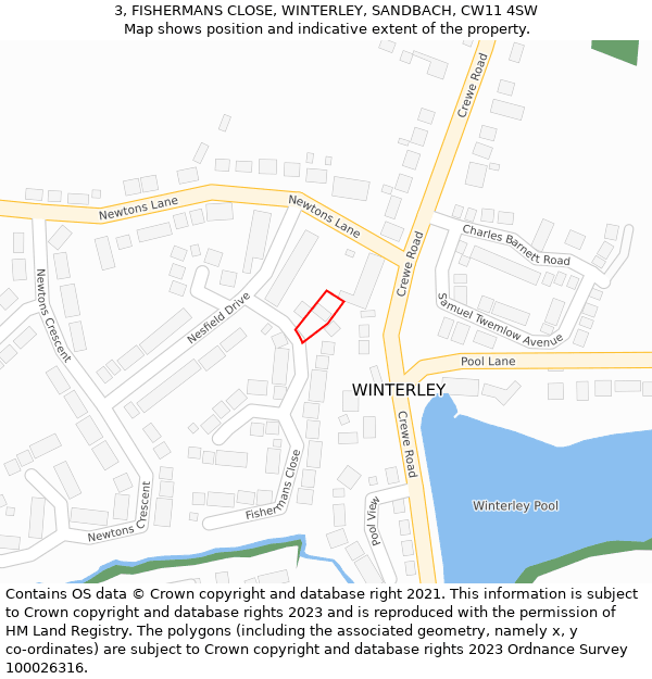 3, FISHERMANS CLOSE, WINTERLEY, SANDBACH, CW11 4SW: Location map and indicative extent of plot