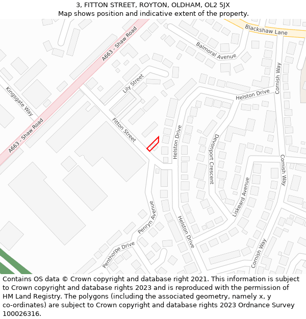 3, FITTON STREET, ROYTON, OLDHAM, OL2 5JX: Location map and indicative extent of plot