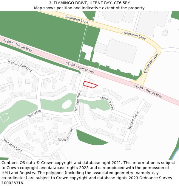 3, FLAMINGO DRIVE, HERNE BAY, CT6 5RY: Location map and indicative extent of plot