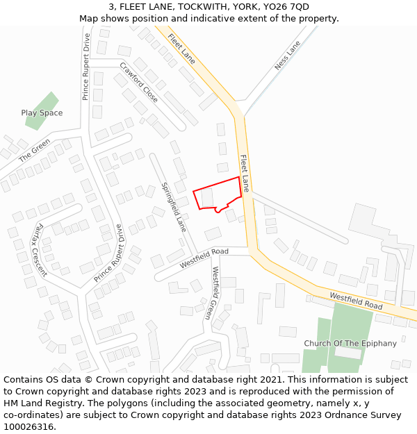 3, FLEET LANE, TOCKWITH, YORK, YO26 7QD: Location map and indicative extent of plot