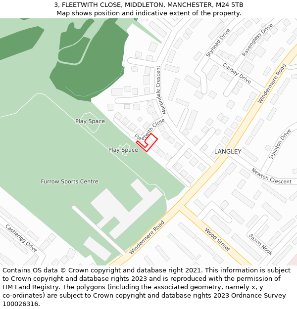 3, FLEETWITH CLOSE, MIDDLETON, MANCHESTER, M24 5TB: Location map and indicative extent of plot