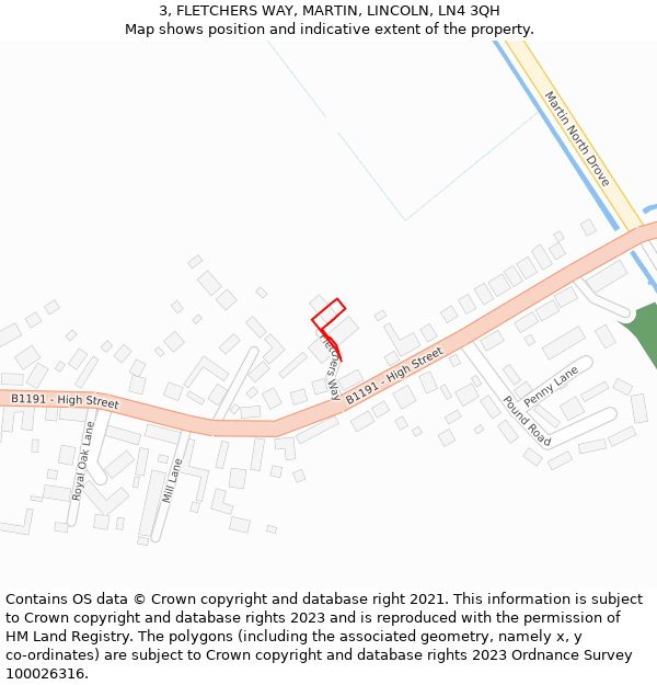 3, FLETCHERS WAY, MARTIN, LINCOLN, LN4 3QH: Location map and indicative extent of plot