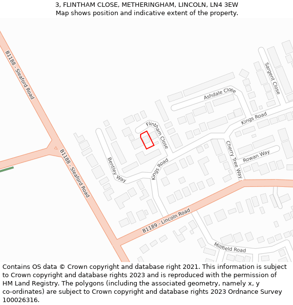 3, FLINTHAM CLOSE, METHERINGHAM, LINCOLN, LN4 3EW: Location map and indicative extent of plot