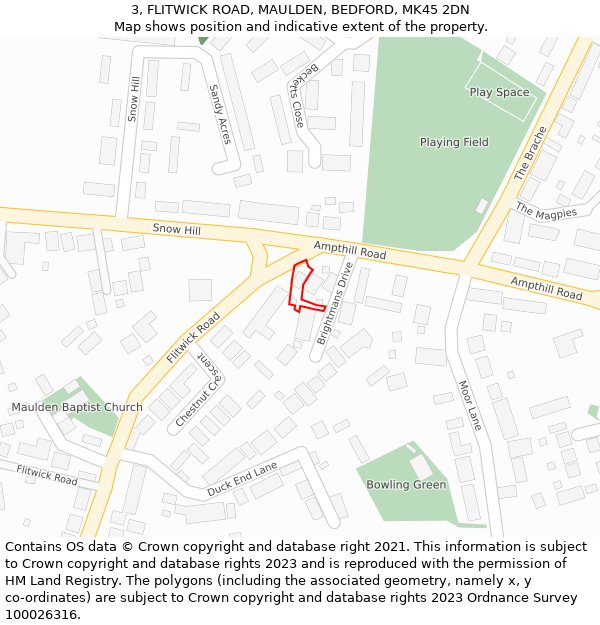 3, FLITWICK ROAD, MAULDEN, BEDFORD, MK45 2DN: Location map and indicative extent of plot