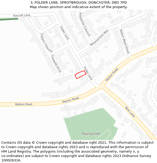 3, FOLDER LANE, SPROTBROUGH, DONCASTER, DN5 7PD: Location map and indicative extent of plot