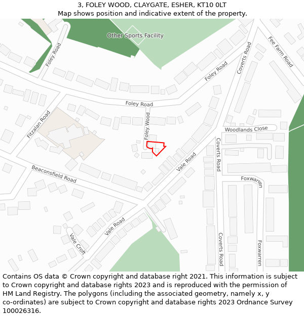 3, FOLEY WOOD, CLAYGATE, ESHER, KT10 0LT: Location map and indicative extent of plot