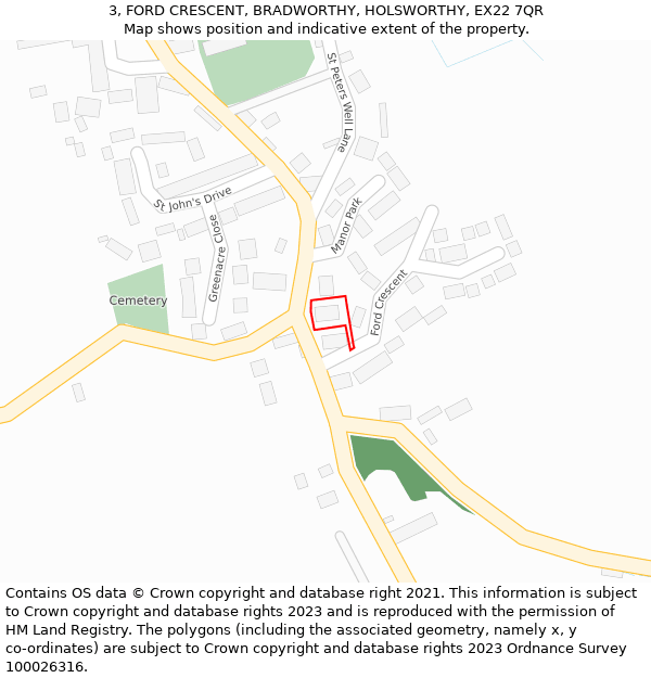 3, FORD CRESCENT, BRADWORTHY, HOLSWORTHY, EX22 7QR: Location map and indicative extent of plot