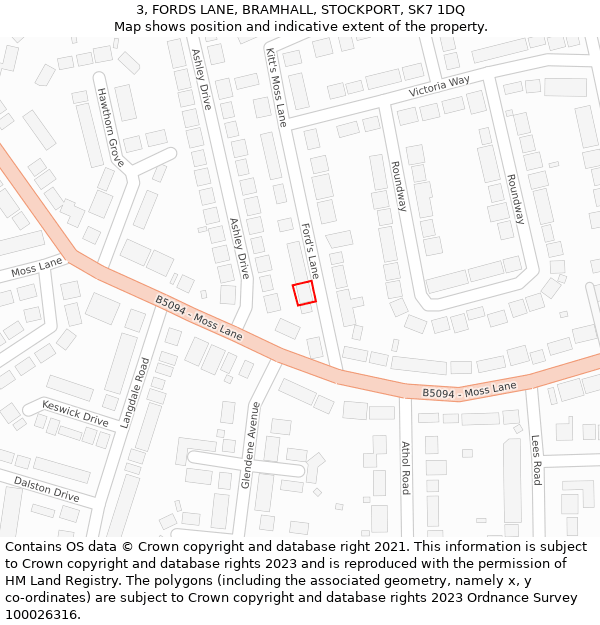 3, FORDS LANE, BRAMHALL, STOCKPORT, SK7 1DQ: Location map and indicative extent of plot