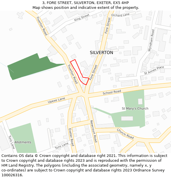 3, FORE STREET, SILVERTON, EXETER, EX5 4HP: Location map and indicative extent of plot