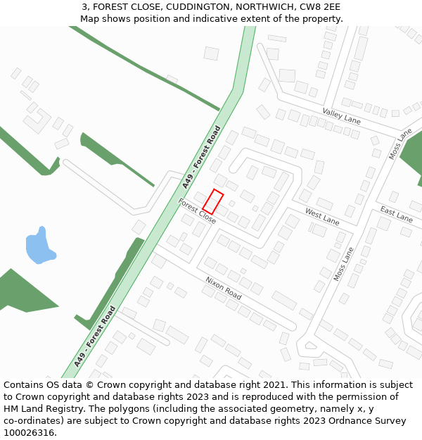 3, FOREST CLOSE, CUDDINGTON, NORTHWICH, CW8 2EE: Location map and indicative extent of plot