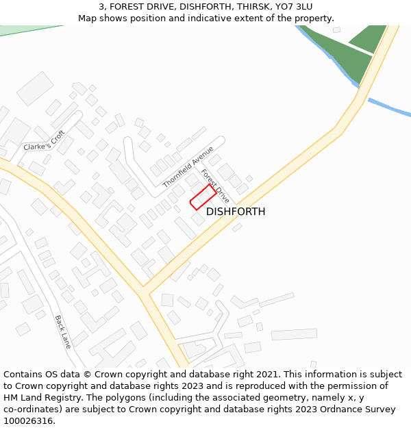 3, FOREST DRIVE, DISHFORTH, THIRSK, YO7 3LU: Location map and indicative extent of plot