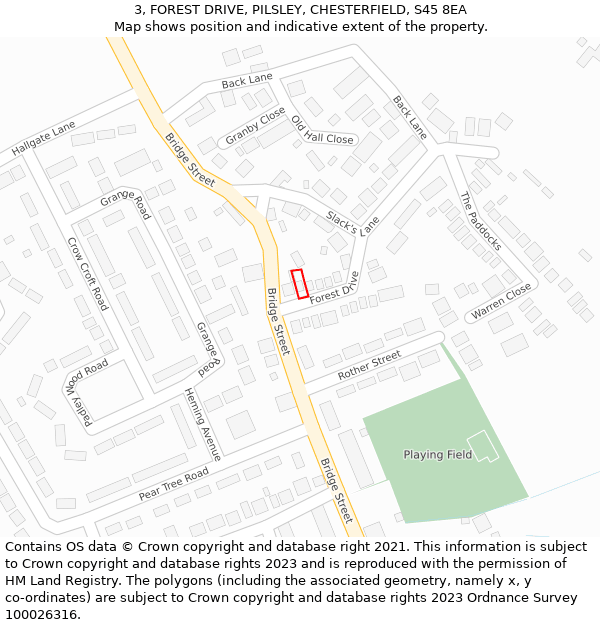 3, FOREST DRIVE, PILSLEY, CHESTERFIELD, S45 8EA: Location map and indicative extent of plot