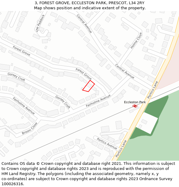 3, FOREST GROVE, ECCLESTON PARK, PRESCOT, L34 2RY: Location map and indicative extent of plot