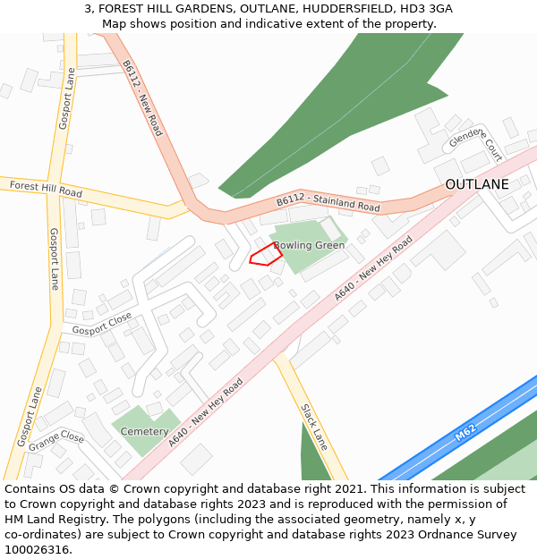 3, FOREST HILL GARDENS, OUTLANE, HUDDERSFIELD, HD3 3GA: Location map and indicative extent of plot