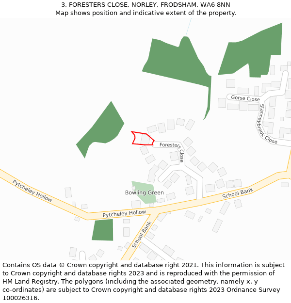 3, FORESTERS CLOSE, NORLEY, FRODSHAM, WA6 8NN: Location map and indicative extent of plot