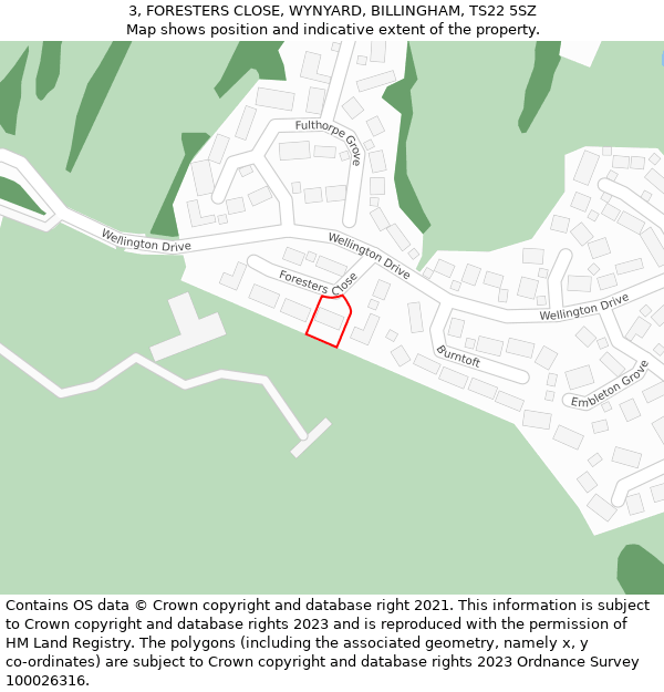3, FORESTERS CLOSE, WYNYARD, BILLINGHAM, TS22 5SZ: Location map and indicative extent of plot