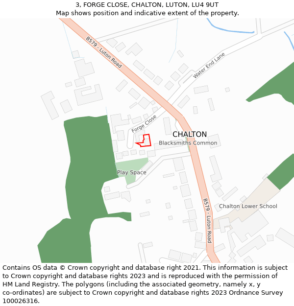 3, FORGE CLOSE, CHALTON, LUTON, LU4 9UT: Location map and indicative extent of plot