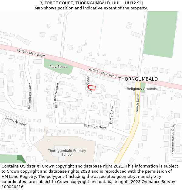 3, FORGE COURT, THORNGUMBALD, HULL, HU12 9LJ: Location map and indicative extent of plot