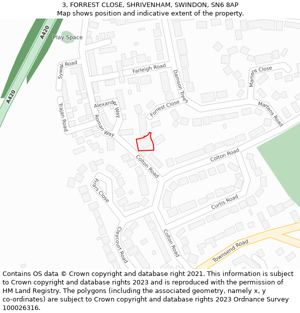 3, FORREST CLOSE, SHRIVENHAM, SWINDON, SN6 8AP: Location map and indicative extent of plot