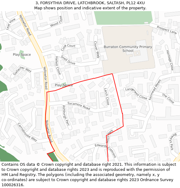 3, FORSYTHIA DRIVE, LATCHBROOK, SALTASH, PL12 4XU: Location map and indicative extent of plot