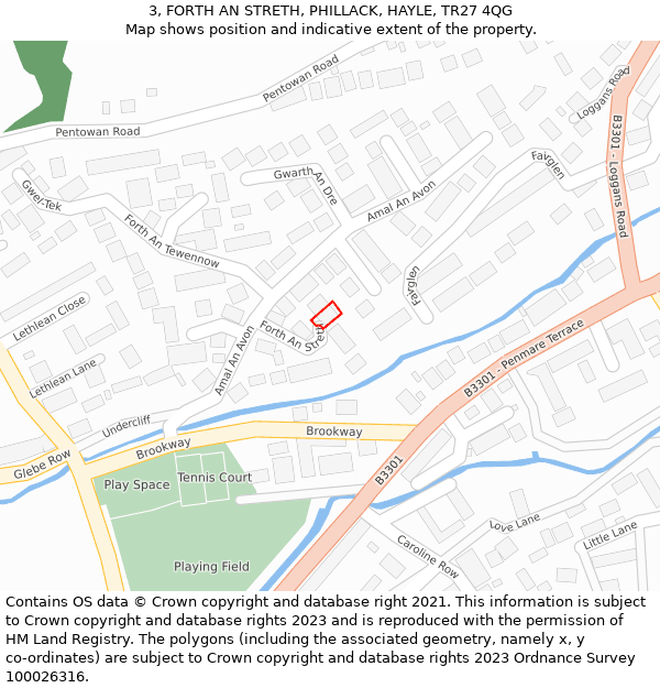 3, FORTH AN STRETH, PHILLACK, HAYLE, TR27 4QG: Location map and indicative extent of plot