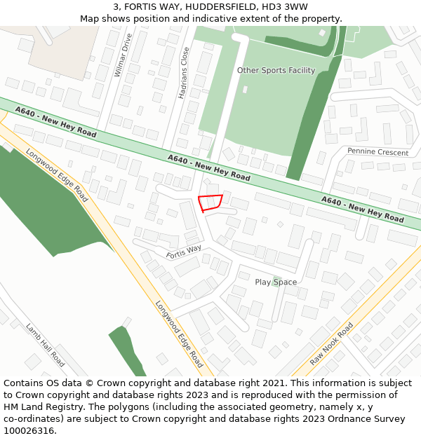 3, FORTIS WAY, HUDDERSFIELD, HD3 3WW: Location map and indicative extent of plot