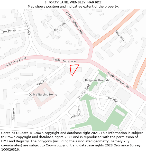 3, FORTY LANE, WEMBLEY, HA9 9DZ: Location map and indicative extent of plot