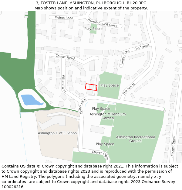 3, FOSTER LANE, ASHINGTON, PULBOROUGH, RH20 3PG: Location map and indicative extent of plot