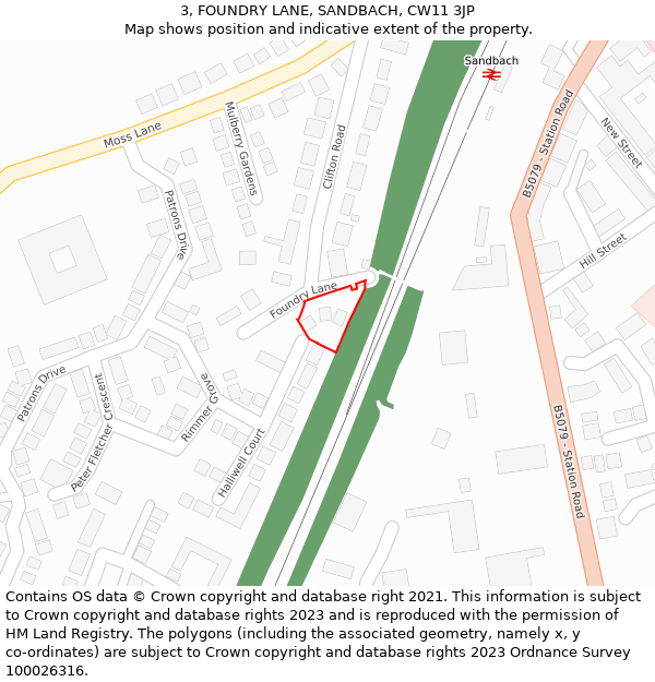 3, FOUNDRY LANE, SANDBACH, CW11 3JP: Location map and indicative extent of plot