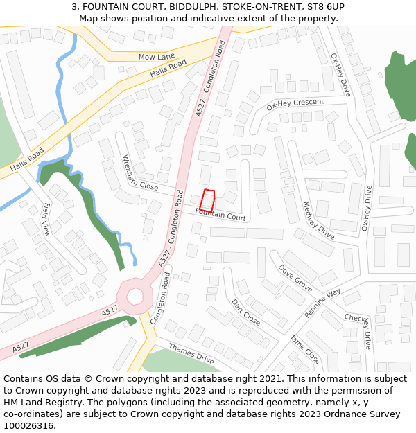 3, FOUNTAIN COURT, BIDDULPH, STOKE-ON-TRENT, ST8 6UP: Location map and indicative extent of plot
