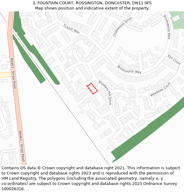 3, FOUNTAIN COURT, ROSSINGTON, DONCASTER, DN11 0FS: Location map and indicative extent of plot