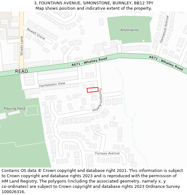 3, FOUNTAINS AVENUE, SIMONSTONE, BURNLEY, BB12 7PY: Location map and indicative extent of plot